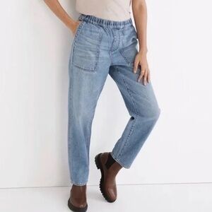 Madewell  Pull On Relaxed Ankle Straight Jeans baggy pocket’s drawstring stretch